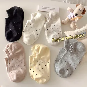 Women Sweet Polka Dot No Show Socks Cotton Invisible Low Cut Boat Socks Non-slip Breathable Summer Casual Hosiery For Ladies