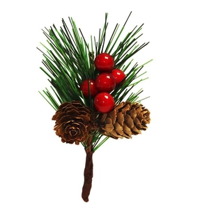 Christmas Artificial Pine Picks With Red Berries Natural Pine Cones For DIY Crafts Holiday Tree Decoration Winter Home Decor