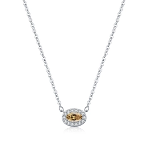 Elegant S925 silver necklace with sparkling champagne oval moissanite pendant