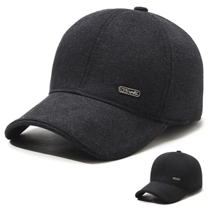 Men Winter Baseball Cap Woolen Padded Thick Warm Ear Flaps Hat Adjustable Metal Buckle Outdoor Sports Casual