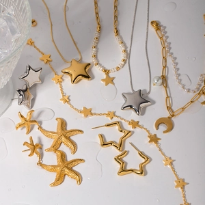 Star-themed 18k gold and silver stainless steel jewelry collection with white pearls