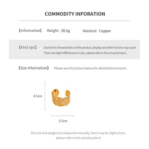 Size chart for glossy gold open cuff bracelet with weight and dimensions specs