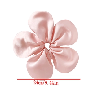Oversized 24cm light pink satin floral scrunchie hair tie with smooth silky finish