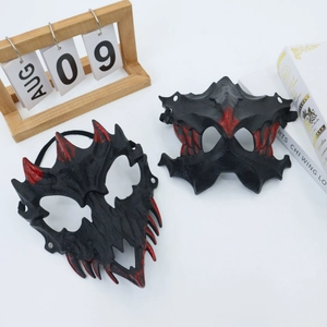 Halloween bloody half-face demon mask set with red and black monster designs for party cosplay