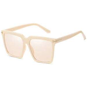 Occhiali da sole squadrati beige con cerniere a T dorate e lenti sfumate