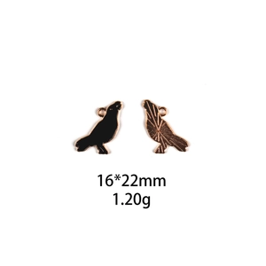 Detailed front and back view of bird-shaped enamel alloy charm with 16x22mm dimensions