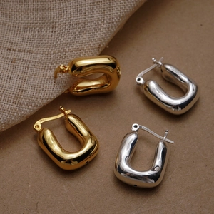 Polished 925 sterling silver chunky U-shape hoop earrings in gold and silver finish