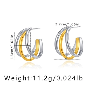 Detailed dimensions of gold and silver two-tone twisted metal hoop earrings