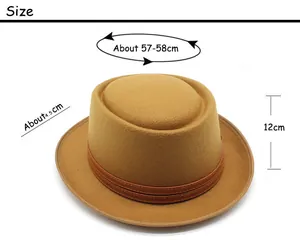 Size chart showing 57-58cm head circumference and 4.5cm brim for the wool boater hat