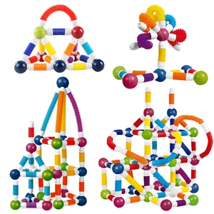 Magnetic Telescopic Tubes Building Blocks STEAM Educational DIY Sensory Fidget Toy For Kids ABS Plastic