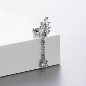 Titanium steel heart drop earring with marquise crystals and chain pendant on white stand