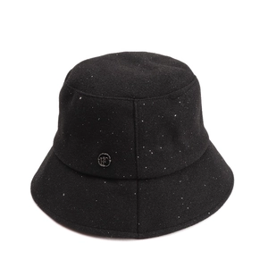Chic black wool bucket hat with sparkling silver sequins and metal FF logo buckle