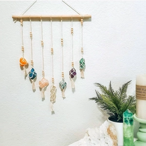 Macrame Wall Hanging With Natural Raw Crystals Handcrafted Bohemian Decor For Meditation Home Yoga