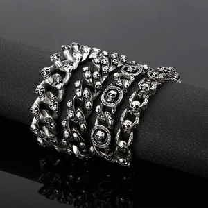 Skull Bracelet Men Stainless Steel Punk Gothic Skeleton Retro Jewelry Vintage Link Chain