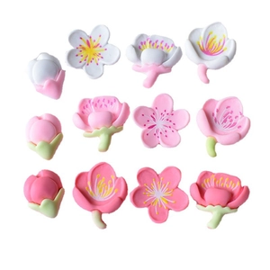 Assorted 12-piece set of resin peach blossom accessories in pink and white colors