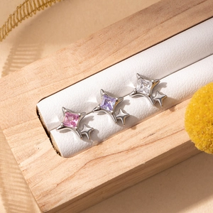 Titanium steel star screw back earrings with colorful square crystals on soft padding