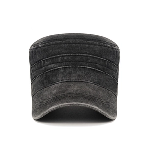 Men's Washed Distressed Cotton Cadet Hat Vintage Military Style Flat Top Cap Adjustable Sunshade Hat For Outdoor Daily Fashion