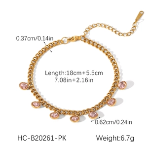 Spécifications de taille pour bracelet chaîne dorée avec cristaux roses étincelants