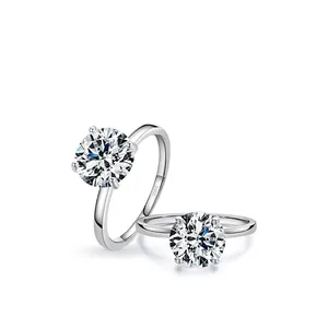 Classic S925 sterling silver four-prong ring with a 3-carat round brilliant cubic zirconia