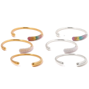 Bracelet Jonc Ouvert Alliage Strass Künstliche Perle Synthétique Réglable Élégant Bijoux Géométriques En Forme De Goutte Femmes