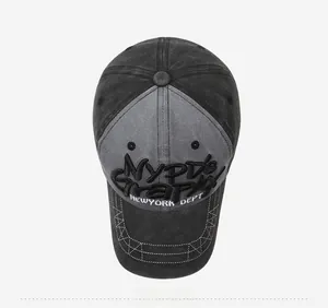 Top view of vintage washed grey and charcoal baseball cap with NYPD's Graph embroidery