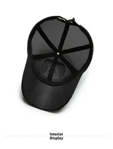 Interior view of breathable mesh baseball cap with reinforced seams and adjustable buckle