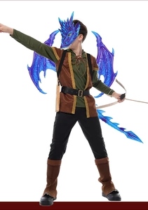 Kids dragon costume set including blue mask wings and tail for Halloween cosplay party