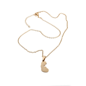 Golden titanium steel necklace featuring a pregnant woman silhouette pendant on white background