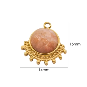Detailed size view of natural stone pendant with 14mm width and 15mm height measurements