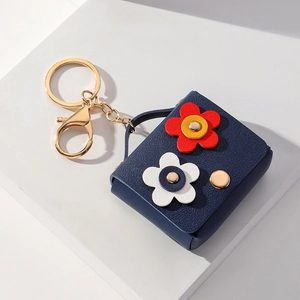 Fashion Artificial Leather Mini Bag Keychain With 3D Flower Pattern Cute Floral Coin Purse Pendant Ornament For Women
