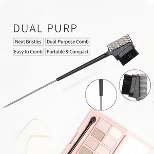 Dual-purpose eyebrow comb and eyelash brush with a slim stainless steel handle