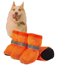 Atmungsaktive orangefarbene Hundeschuhe mit Reflexstreifen und rutschfester Gummisohle für Hunde