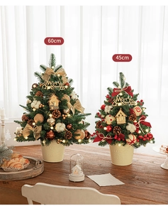 Mini tabletop Christmas trees in 45cm and 60cm sizes with festive pinecone ornaments