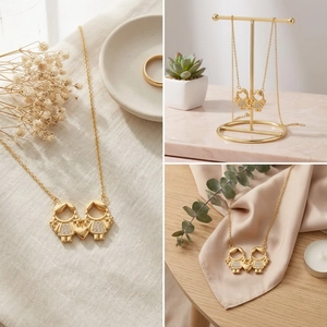 Détail du collier pendentif filles avec cœur doré et cristaux blancs étincelants
