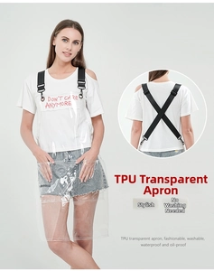 Λεπτομέρεια αδιάβροχης ποδιάς TPU με ρυθμιζόμενους μαύρους ιμάντες X και τσέπες μπροστά