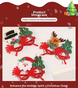 Detailed view of Christmas eyewear featuring Santa, reindeer and snowman glitter frames