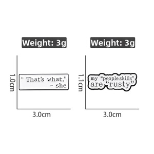Funny geometric speech bubble enamel pins with witty English quotes for bags and clothes