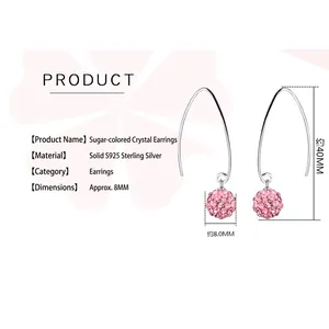 Pink crystal ball drop earrings in S925 sterling silver with sparkling full diamond stones