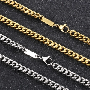 Minimalist gold and silver stainless steel cuban chain necklace set with lobster clasp
