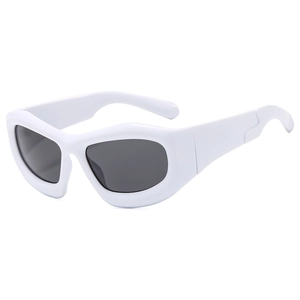 Trendy white chunky bubble frame sunglasses with dark grey oval lenses in Y2K style