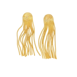 Golden stainless steel long fringe earrings with elegant curved star-like stud designs