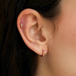 S925 silver hoop earrings and ear cuff set with colorful cubic zirconia and 18K gold finish