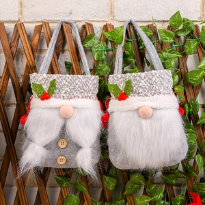Faceless Christmas Gnome Gift Bag Felt Knit Handbag Artificial Fur Pouch Holiday Party Candy Holder Ornament