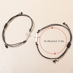 Bracelets croix noirs tressés réglables pour famille, pendentif cœur, 16-30cm long