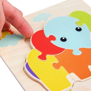 Wooden elephant shape puzzle for toddlers with colorful blocks for cognitive learning