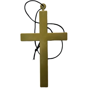 Collana con croce da sacerdote dorata con cordino nero per Halloween e cosplay