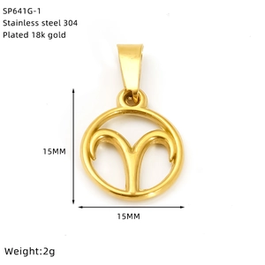 18k gold plated stainless steel Aries zodiac pendant 15mm with mirror finish surface