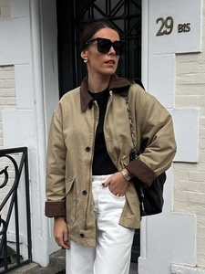 Women Utility Jacket Corduroy Collar Button Down Vintage Workwear Coat Long Sleeve Casual Streetwear Loose Outerwear