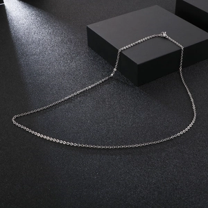 Classic silver stainless steel cable chain necklace with lobster clasp on black background