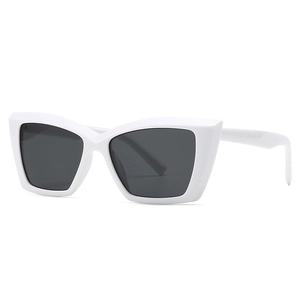 Modern square white frame sunglasses with dark lenses shown in a professional 45-degree angle